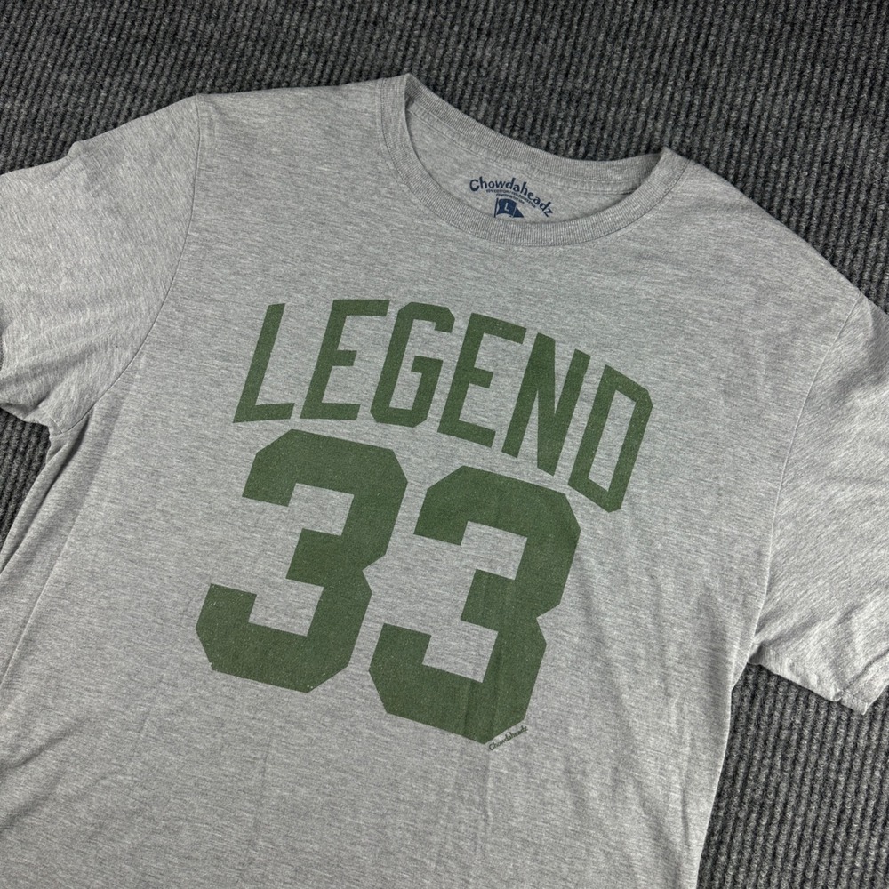 Chowdaheadz Legend 33 Mens L Grey Heather Graphic T-Shirt Basketball Larry Bird